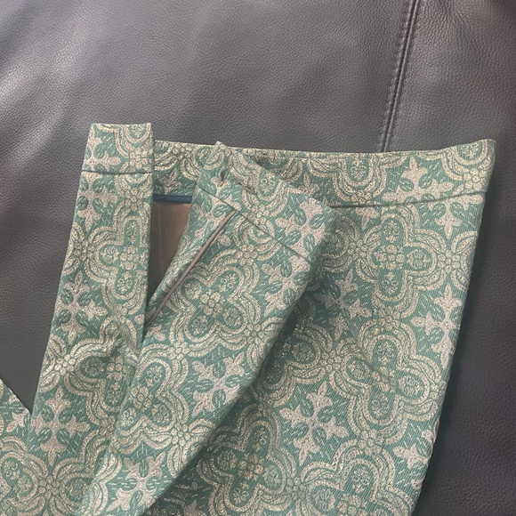 VTG NWOT Italy Brocade Metallic Cigarette Pants Party Holiday NYE Green Gold M - Picture 7 of 13